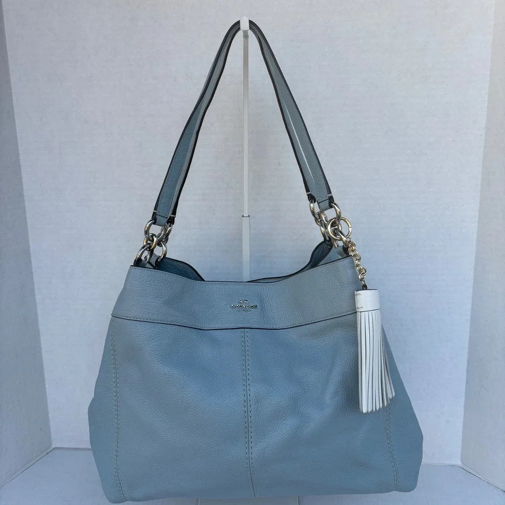 Coach Lexy Shoulder Bag Light Blue Pebbled Leather Hobo F28997‎